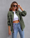 Women's Plain Button Front Ripped Drop Shoulder Coat | Casual Long Sleeve Shirt