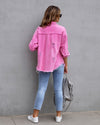 Women's Plain Button Front Ripped Drop Shoulder Coat | Casual Long Sleeve Shirt