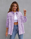 Women's Plain Button Front Ripped Drop Shoulder Coat | Casual Long Sleeve Shirt