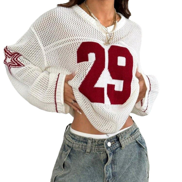Women's Colorblock Figure Pattern Hollow Out Longsleeves Sweater