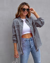 Women's Plain Button Front Ripped Drop Shoulder Coat | Casual Long Sleeve Shirt