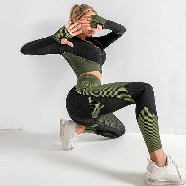3PCS Women Fitness Gym Set with Crop Top Sports Bra & Leggings
