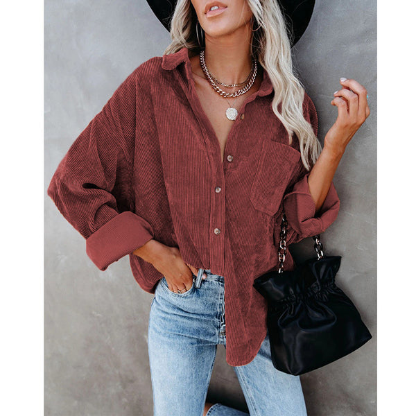 Women's Plain Pocket Shirt, Going Out Tops for Spring & Fall