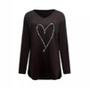 Women's Rhinestone Heart-shaped V-neck Straight Casual Long-sleeved Top