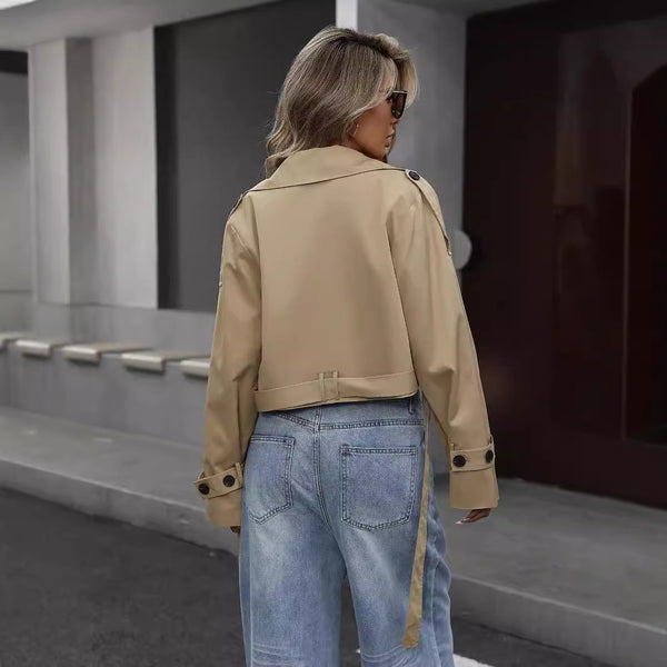 Women’s Cropped Double-Breasted Trench Coat – Fall Winter Fashion