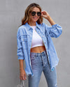 Women's Plain Button Front Ripped Drop Shoulder Coat | Casual Long Sleeve Shirt