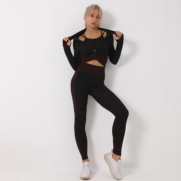 3PCS Women Fitness Gym Set with Crop Top Sports Bra & Leggings