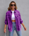 Women's Plain Button Front Ripped Drop Shoulder Coat | Casual Long Sleeve Shirt