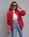Women's Plain Button Front Ripped Drop Shoulder Coat | Casual Long Sleeve Shirt