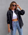 Women's Plain Button Front Ripped Drop Shoulder Coat | Casual Long Sleeve Shirt