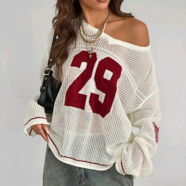 Women's Colorblock Figure Pattern Hollow Out Longsleeves Sweater